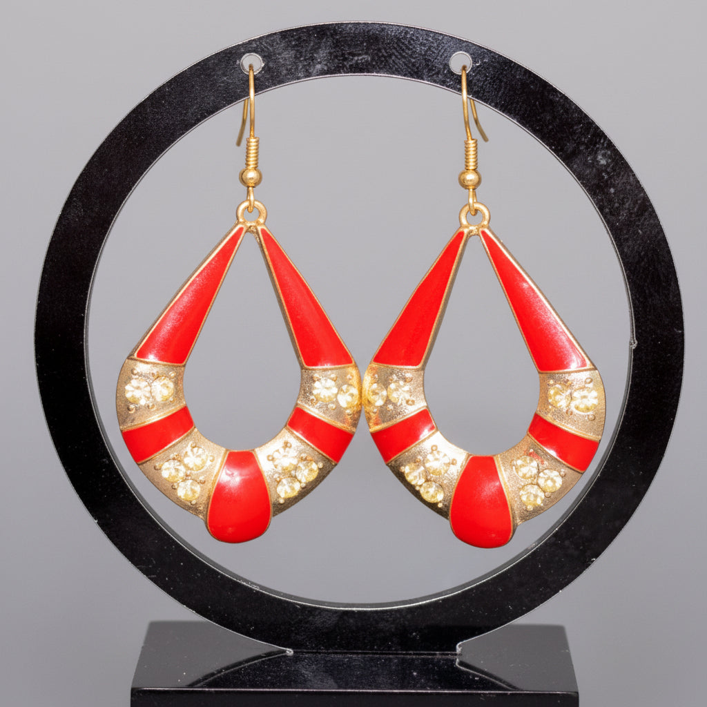 Earrings - Red and Gold Teardrop