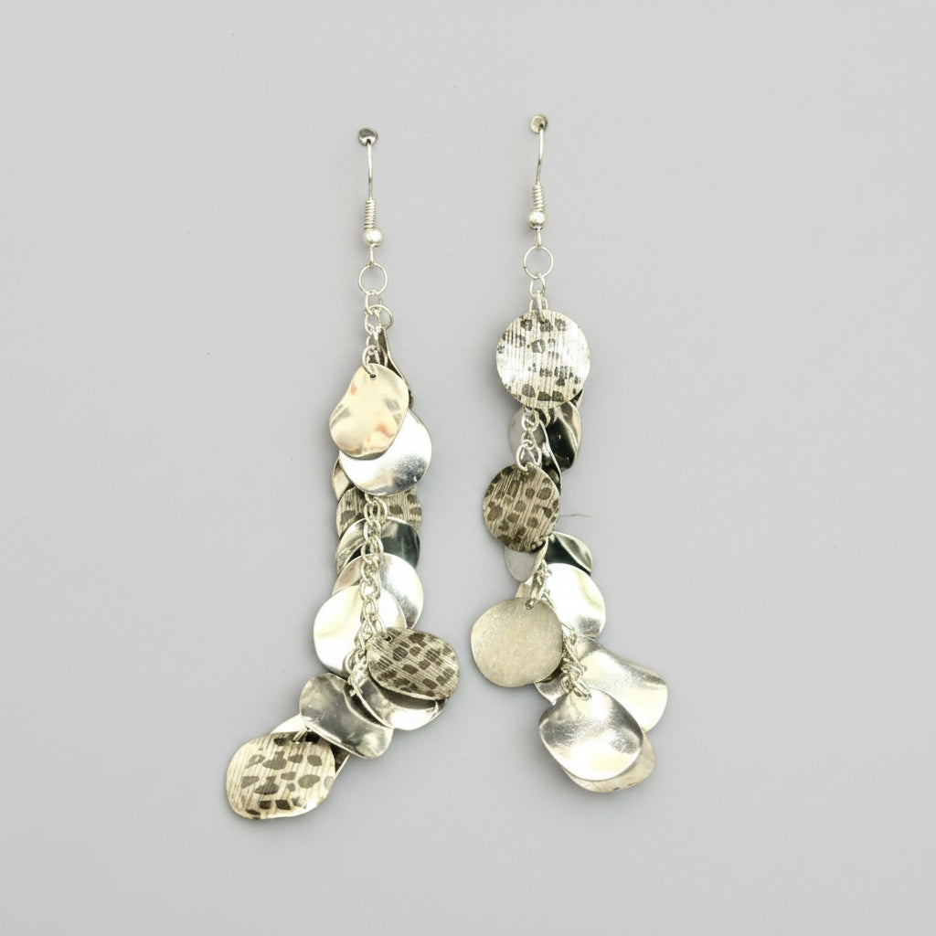 Earrings - Dangle - Silver and Leopard Print
