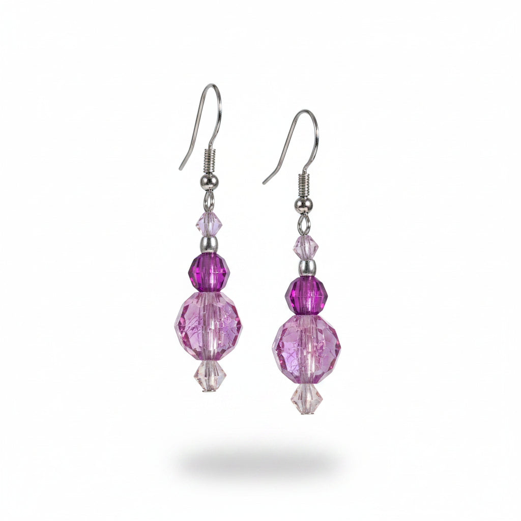 Earrings - Handmade - Purple Crystals