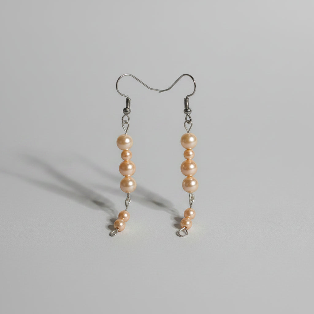 Earrings - Handmade - Apricot Faux Pearl Beads