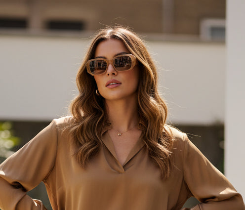 Sunglasses - Retro Rectangular - Translucent Carmel Brown