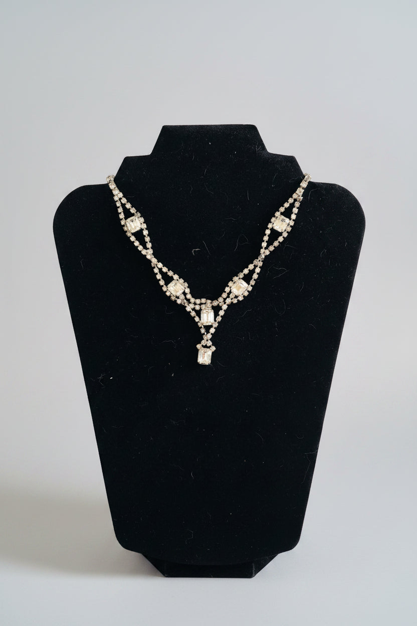 Necklace - 1940's Vintage Rhinestone Choker - Hook Clasp Closure