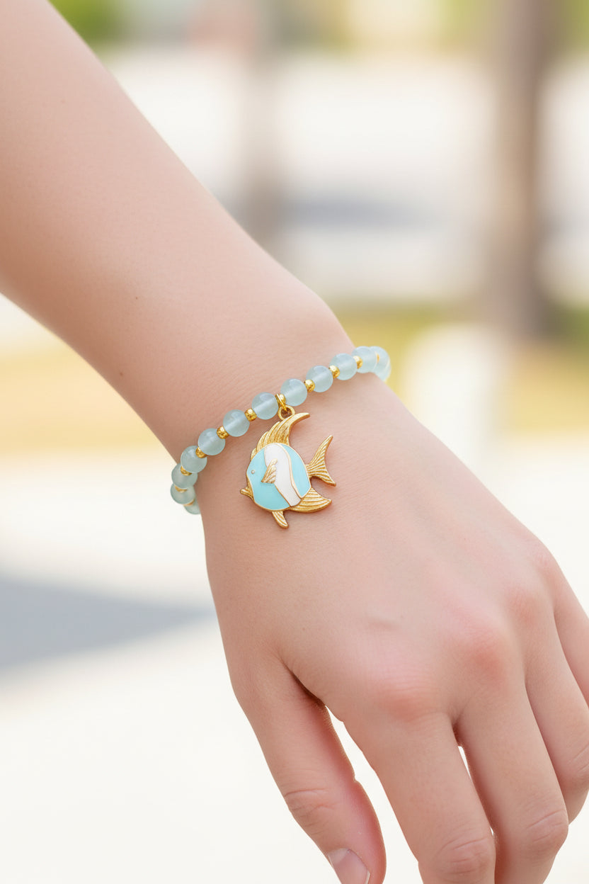 Bracelet - Beach Themed - Stretch Charm - Seafoam Colored