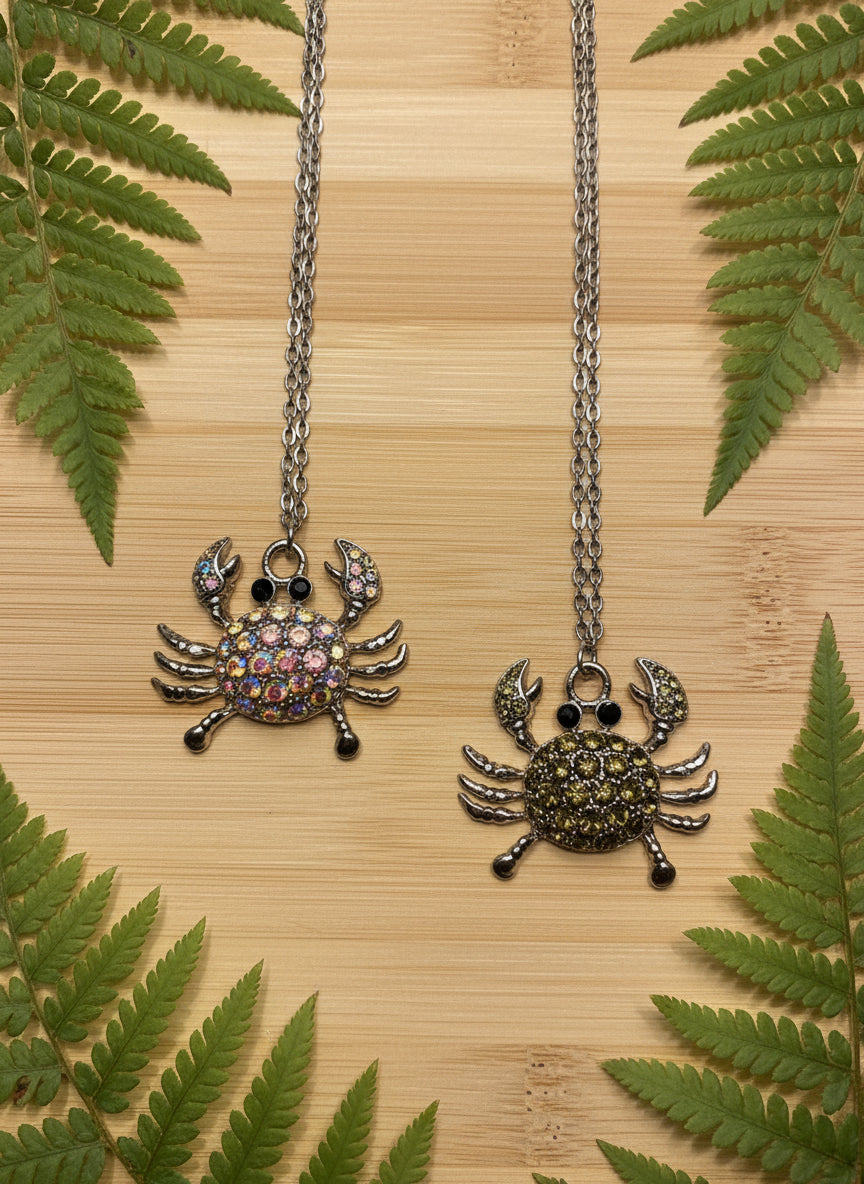 Necklace - Rhinestone Crab Pendant
