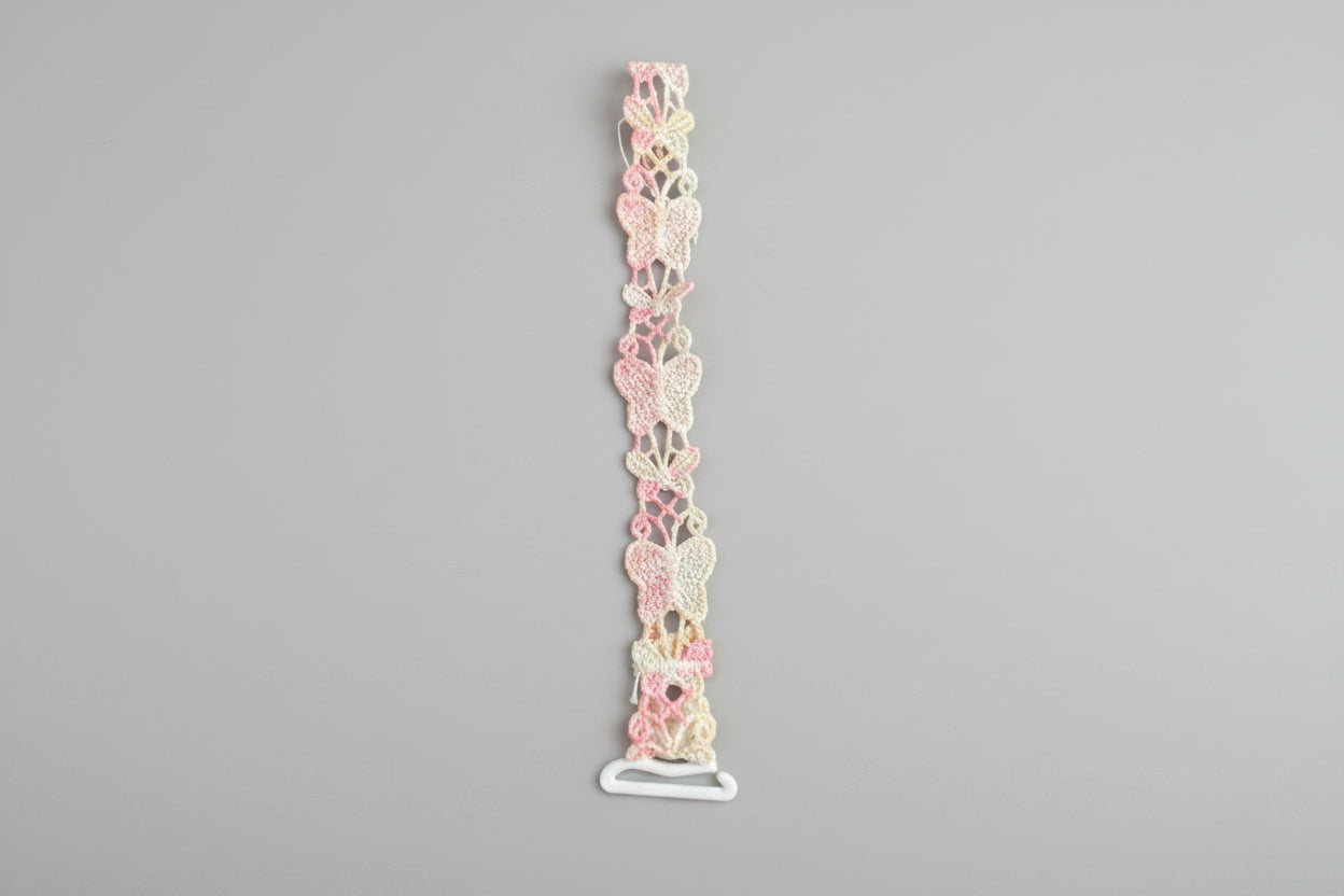 Bra Straps - Embroidery Pink & Cream Butterflies