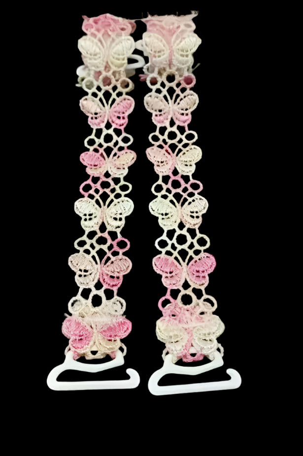 Bra Straps - Embroidery Pink & Cream Butterflies