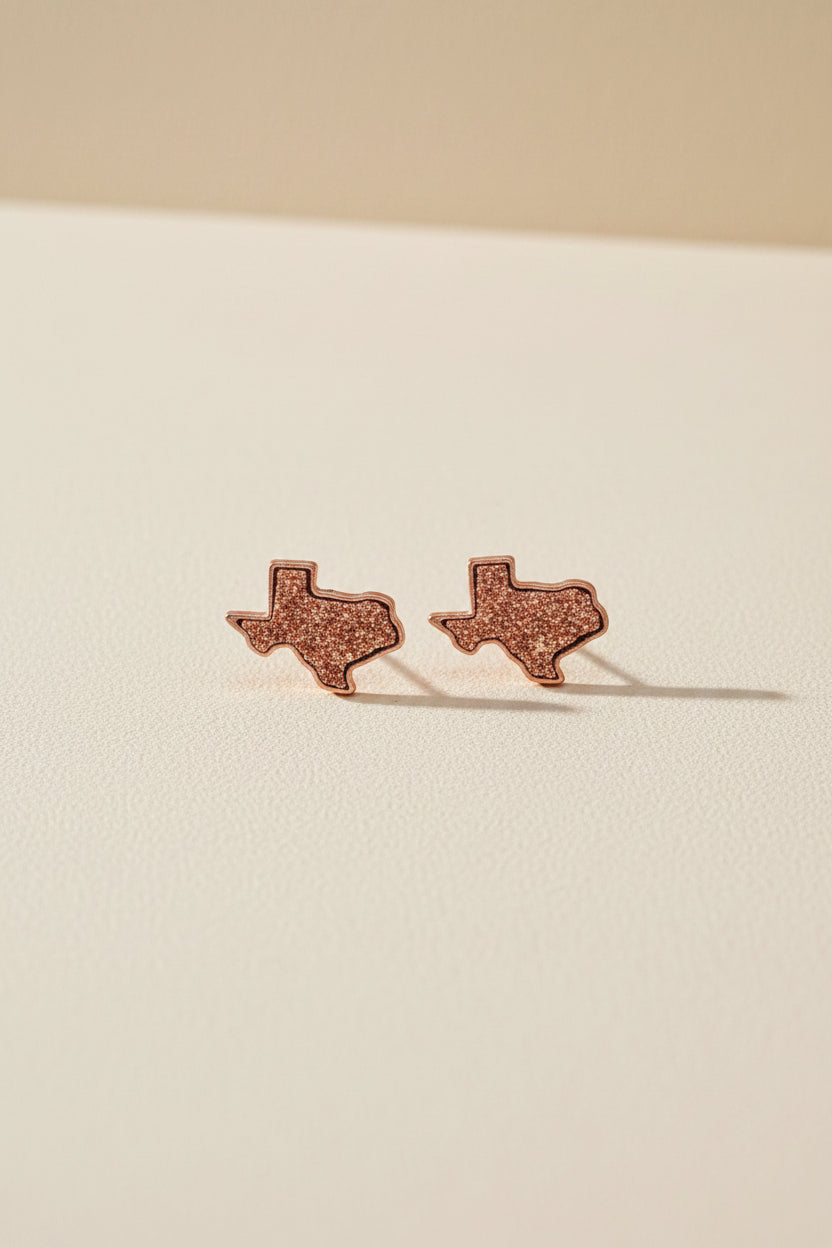 Earrings - Studded - Rose Gold Druzy Texas State - #1054