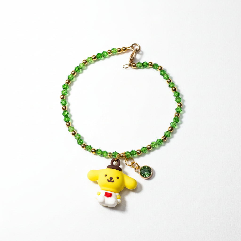 Handmade - Beaded Bracelet with Pompompurin Charm and Green Jewel