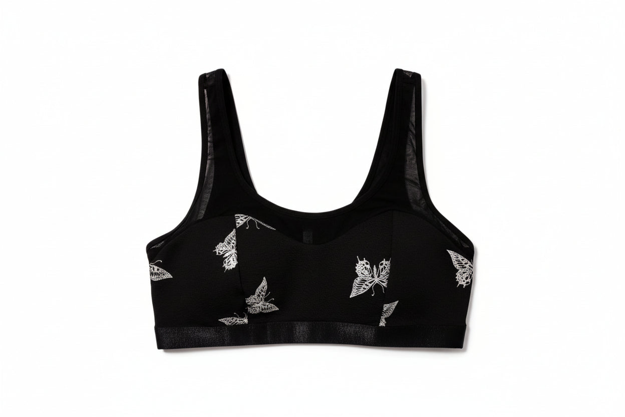 Bra - Mesh Outline with Shiny Silver Butterfly Design