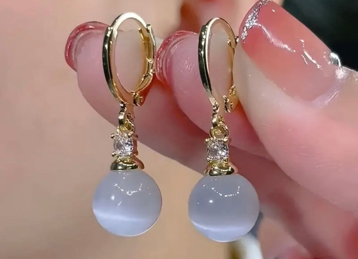 Earrings - White Cat Eye Stone Drop