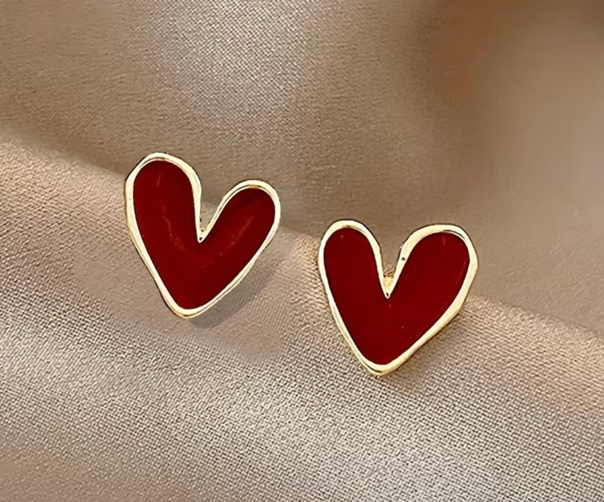 Elegant Red Heart Stud Earrings