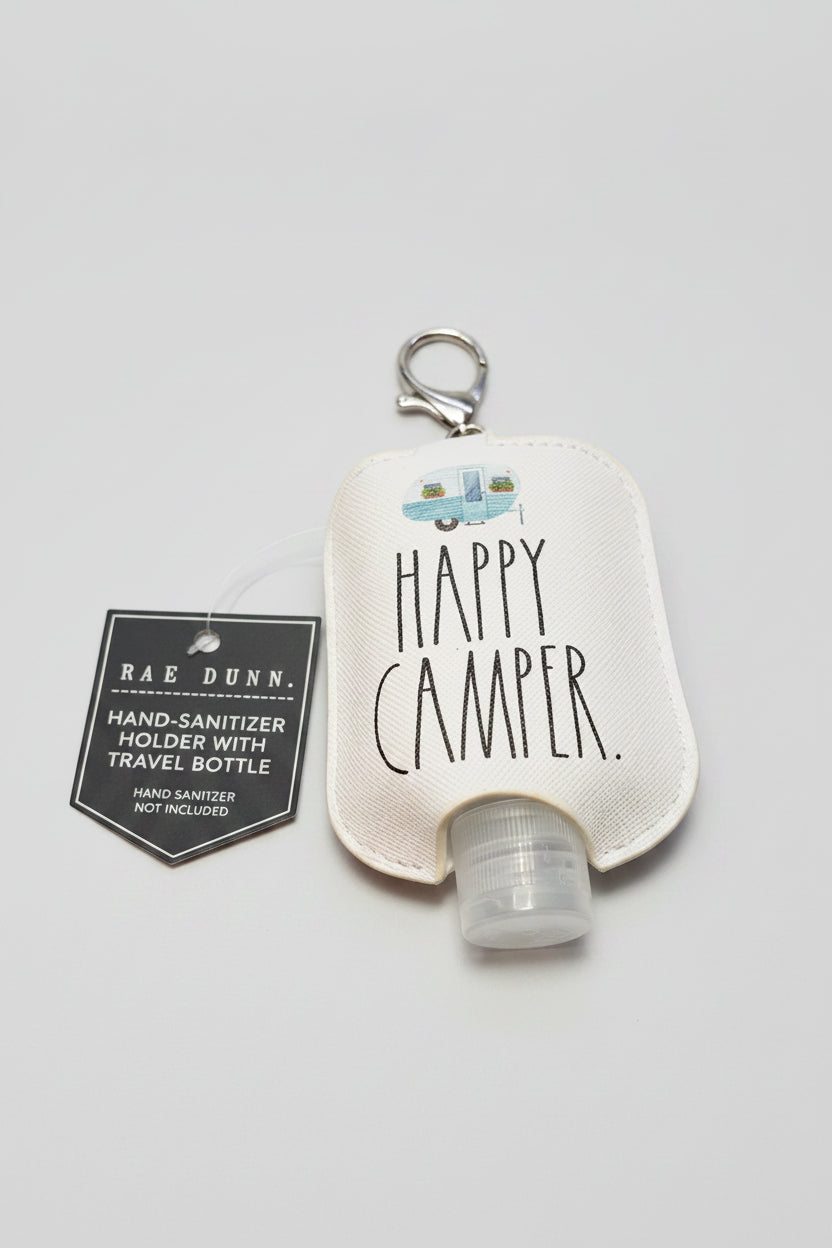 Keychain - "Happy Camper" Hand Sanitizer Holder with Bottle & Keychain Clip