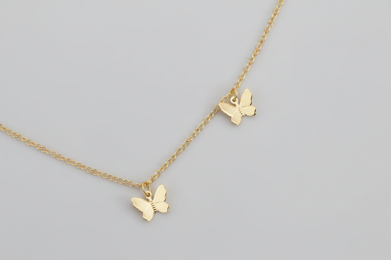 Necklace - Gold Tone Butterfly Charm Necklace