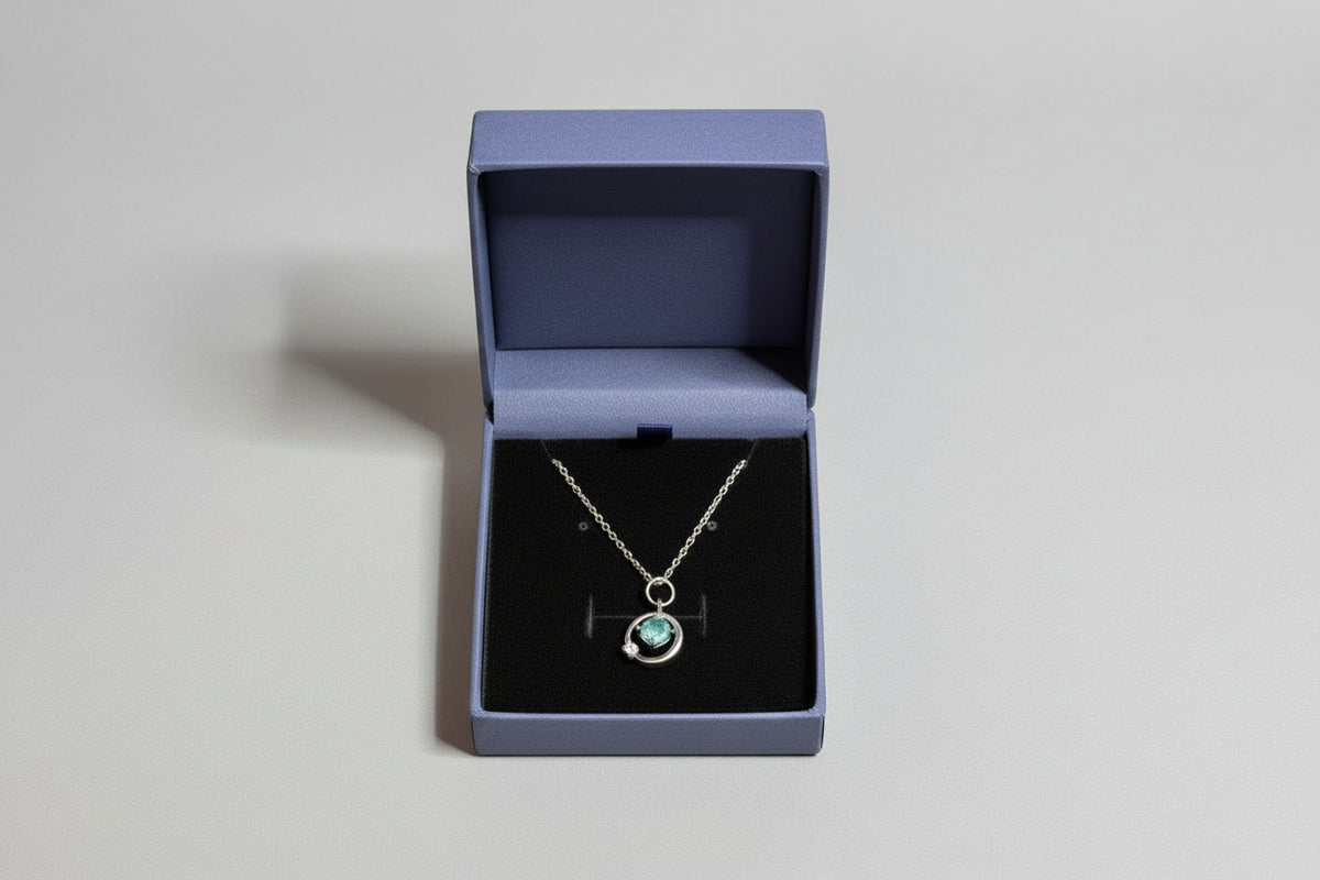 Necklace - Circle of Eternity Pendant - with Light Blue Gemstone & Rhinestone Accent