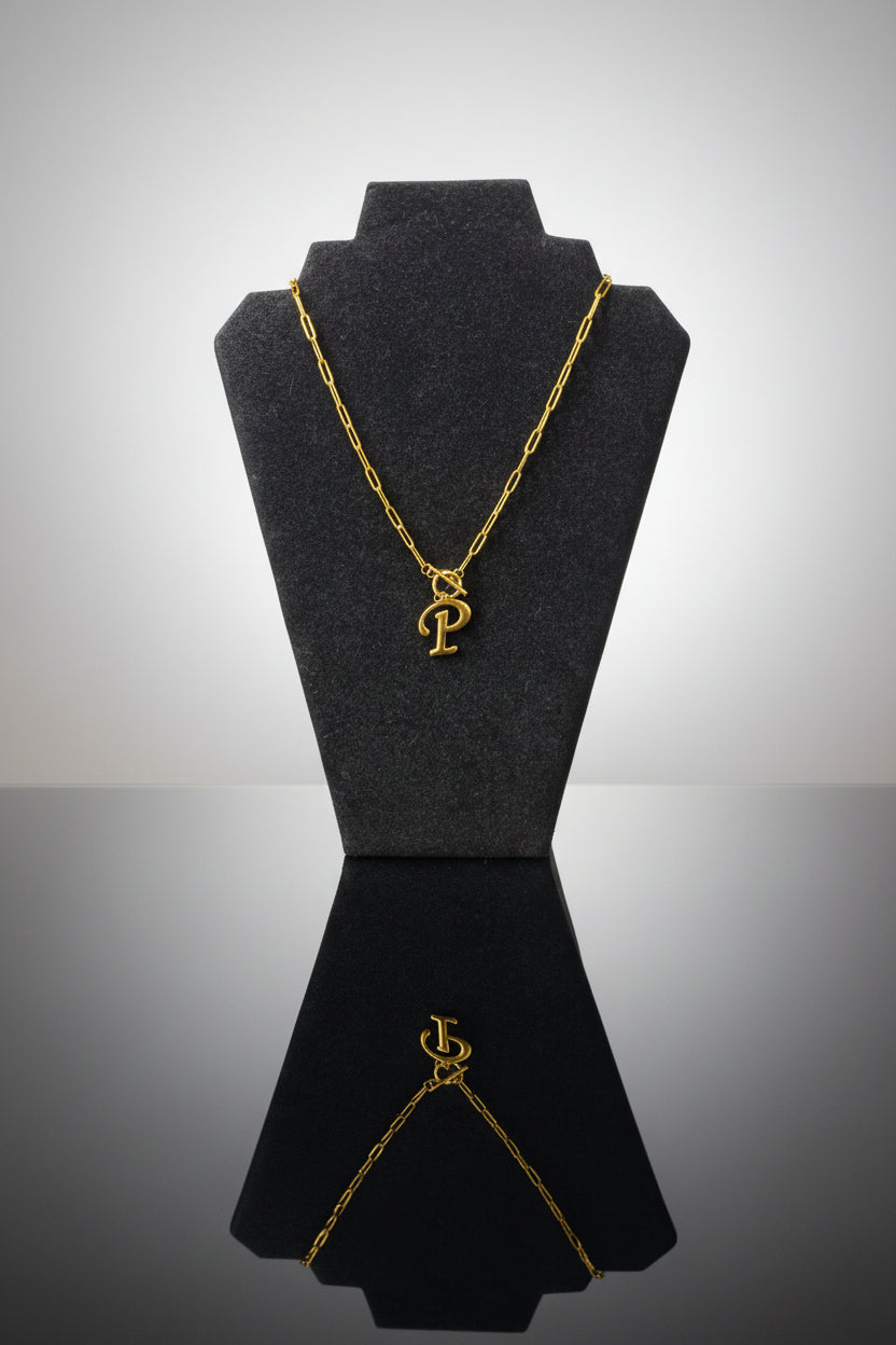 Necklace - Letter "P" - Gold Tone