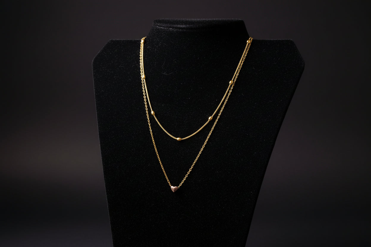Necklace - Double Layer Heart Pendant