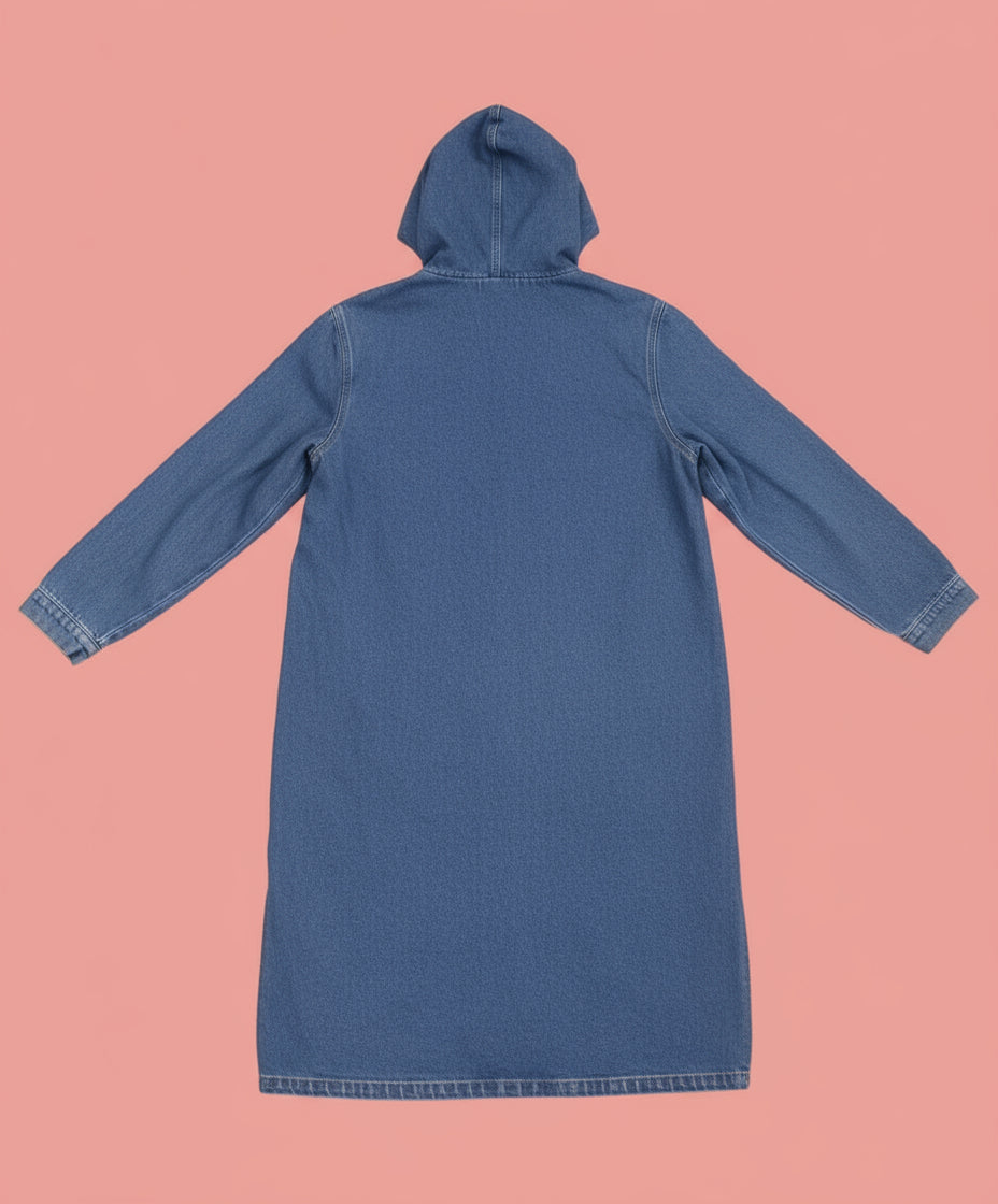 Long Hooded Denim Jacket - US-XL