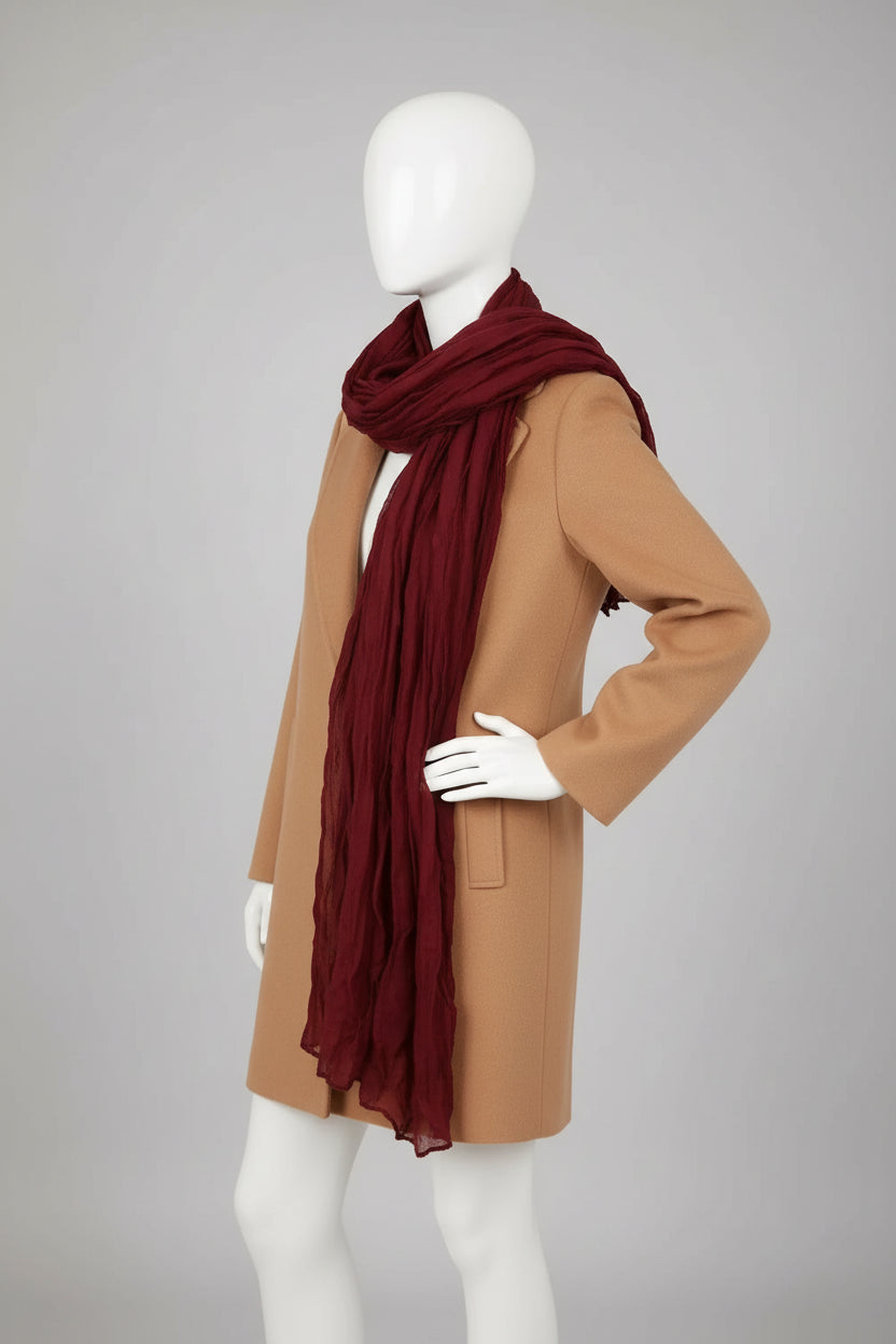 Head Scarf - by Mean Zoom - Deep Red Crinkle - (75 x 185cm)