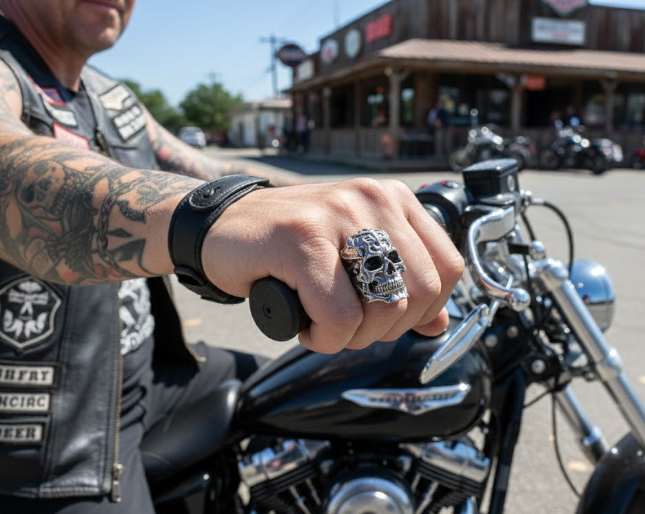 Intricate Gothic Biomechanics Skull Statement Ring, Punk Biker Jewelry - Size 10