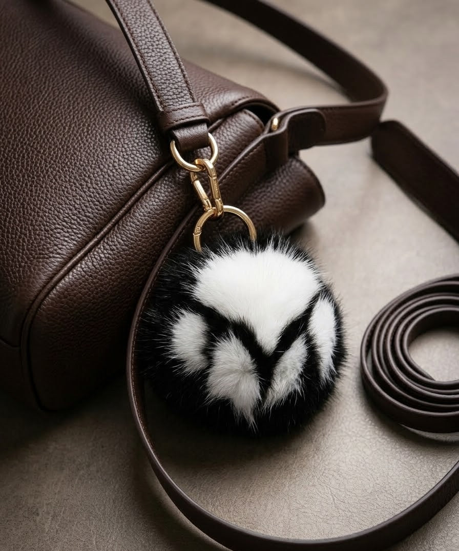 Keychain - Furry Paw Bag Charm in Black & White