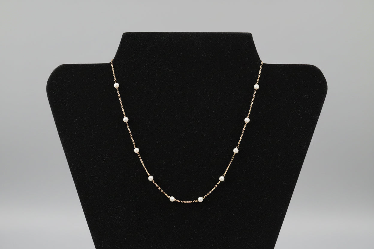 Station Necklace - Faux Pearls