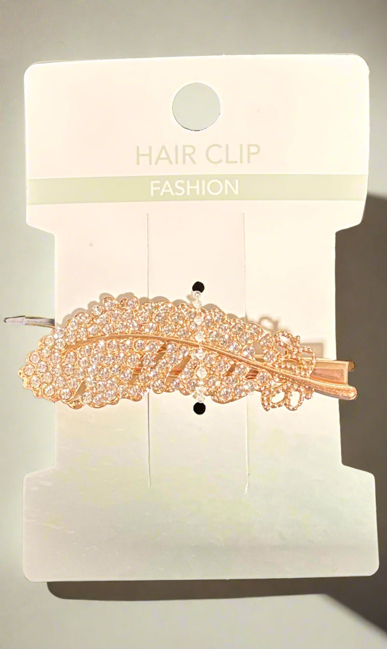 Hair Claw - Gold Tone Leaf with Decorative Rhinestones