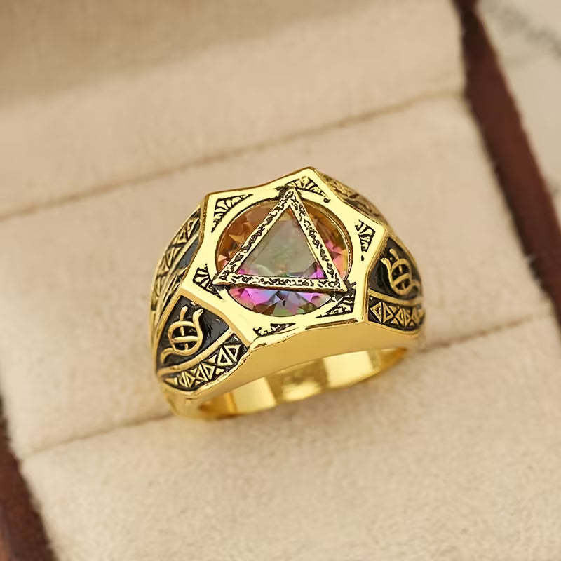 Ring -  Hexagram Adorn with Zircon Mosaic Details - Size 10 - # 1060