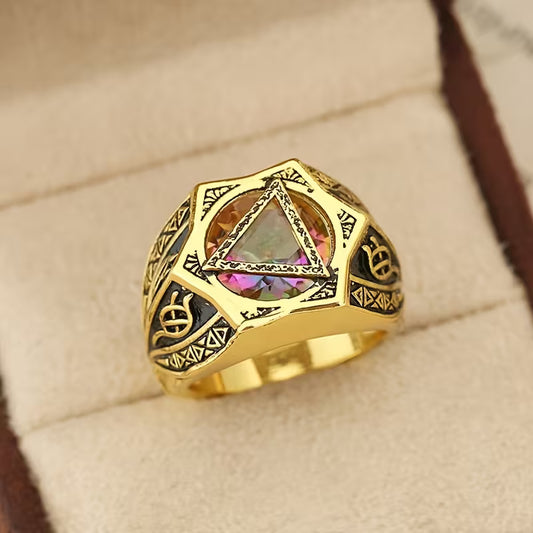 Ring -  Hexagram Adorn with Zircon Mosaic Details - Size 10 - # 1060