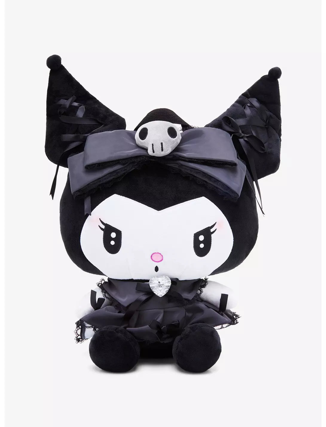 Plush Backpack - Sanrio - Kuromi -  in a Lolita-inspired Satin Black Dress - 12"x19"