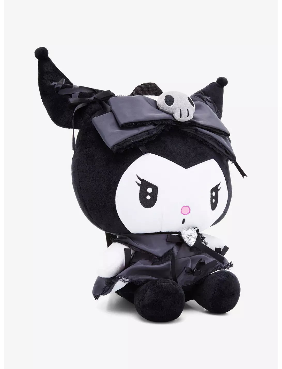 Plush Backpack - Sanrio - Kuromi -  in a Lolita-inspired Satin Black Dress - 12"x19"