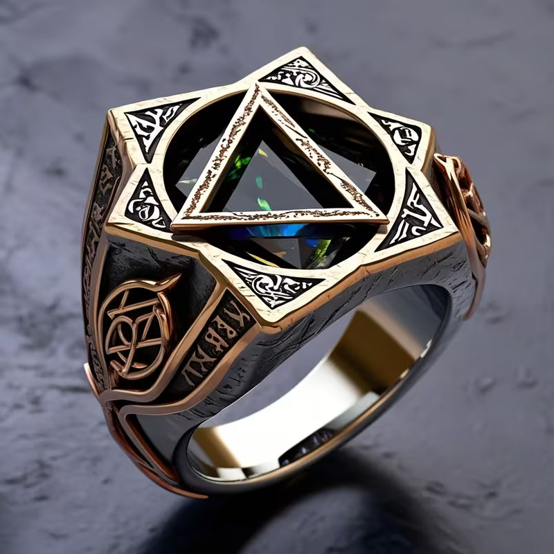 Ring -  Hexagram Adorn with Zircon Mosaic Details - Size 10 - # 1060