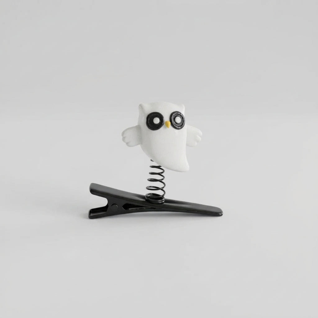 Hair Clips - Halloween - Handmade - Spring Action - Owls - Available in Classic Black or Ghostly White