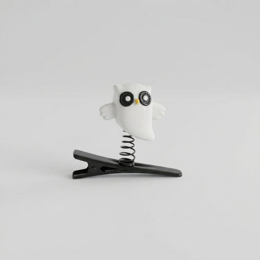 Hair Clips - Halloween - Handmade - Spring Action - Owls - Available in Classic Black or Ghostly White