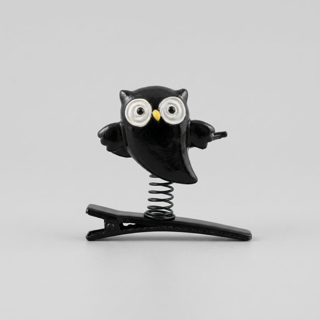 Hair Clips - Halloween - Handmade - Spring Action - Owls - Available in Classic Black or Ghostly White