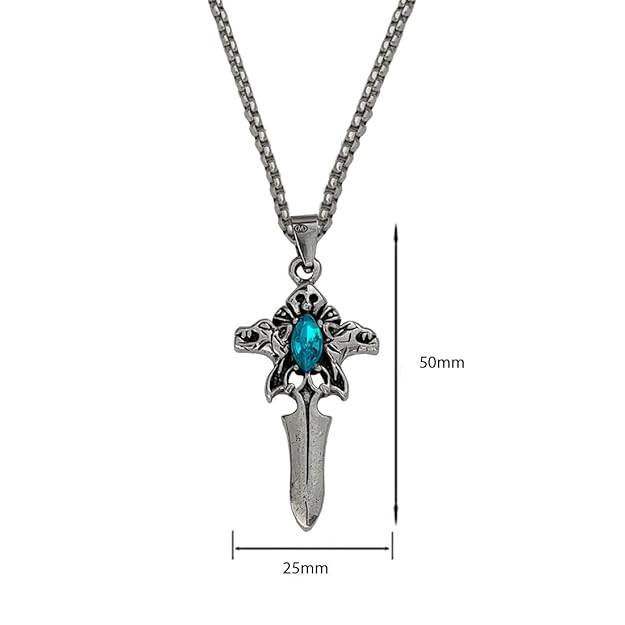 Necklace - Gothic Dragon Sword Pendant with Faux Sapphire