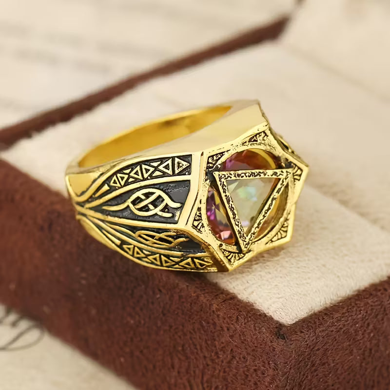 Ring -  Hexagram Adorn with Zircon Mosaic Details - Size 10 - # 1060