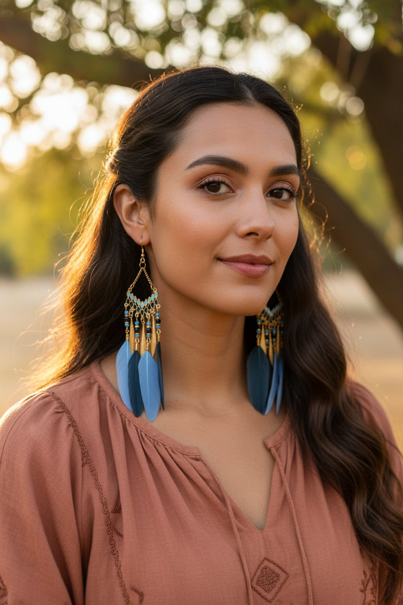 Earrings - Blue Feathers