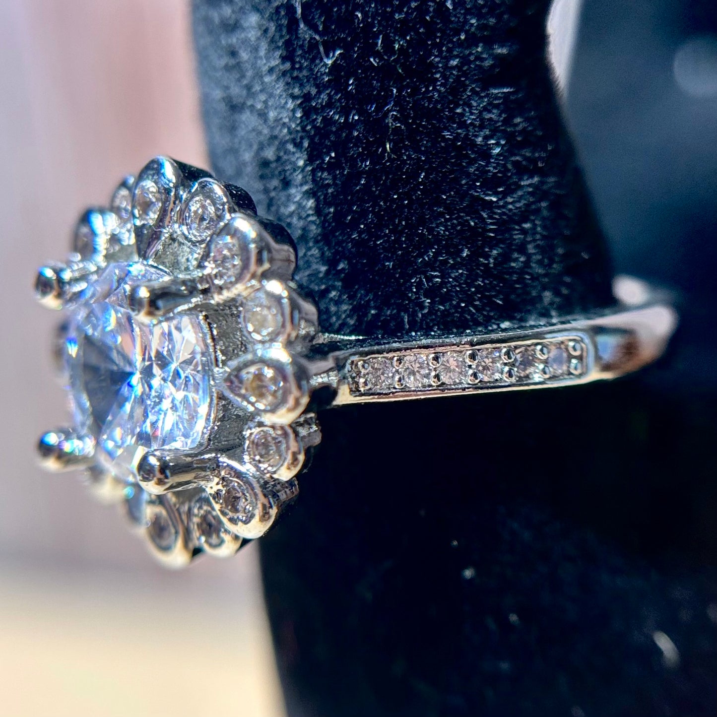 Ring Size 7 - Floral Setting Diamond Simulant Engagement Ring