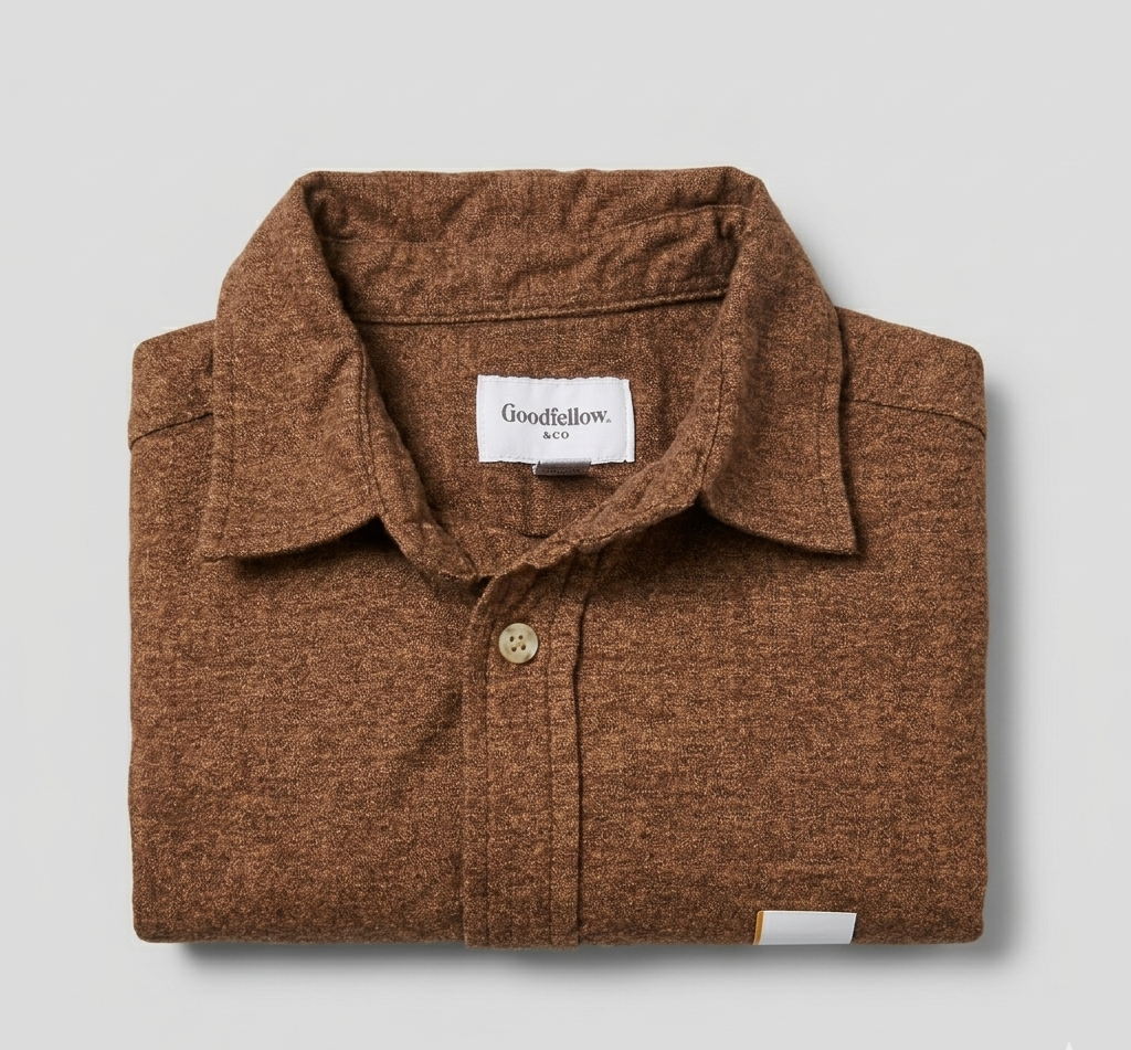 Goodfellow & Co. - Men's Vintage Mid-Weight Long Sleeve Flannel Shirt - Brown - Size Small