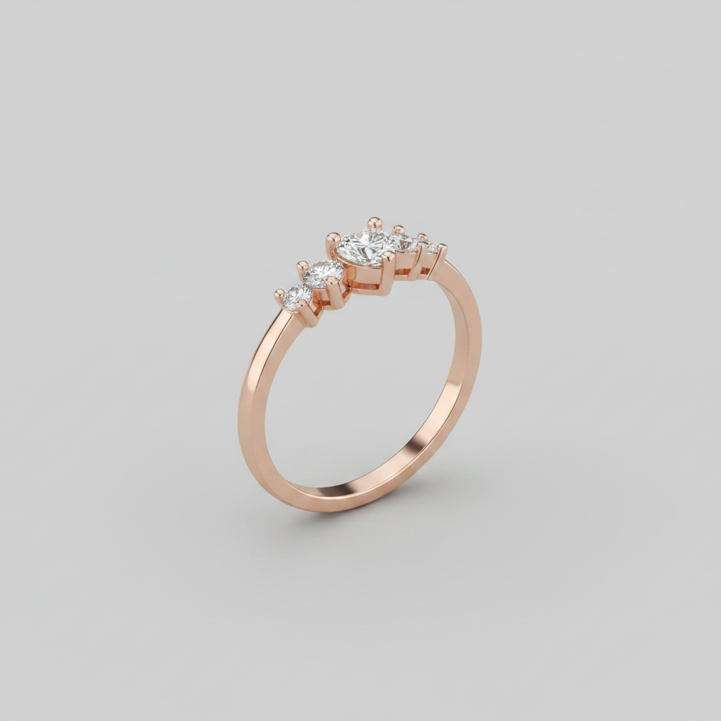 Ring - Tiara Wishbone Rose Gold Rhinestones - Size 5 - #1058