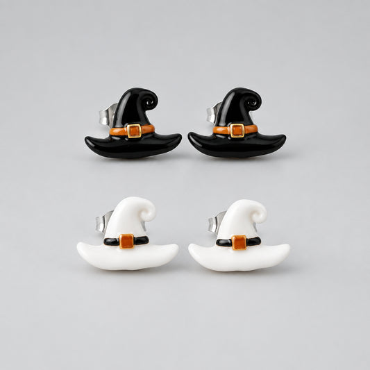 Earrings - Handmade - Witch Hat - Studded - Available in Black or White