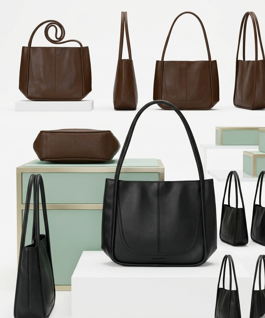Handbag - Large - PU Leather - East West Shape Snap Closure