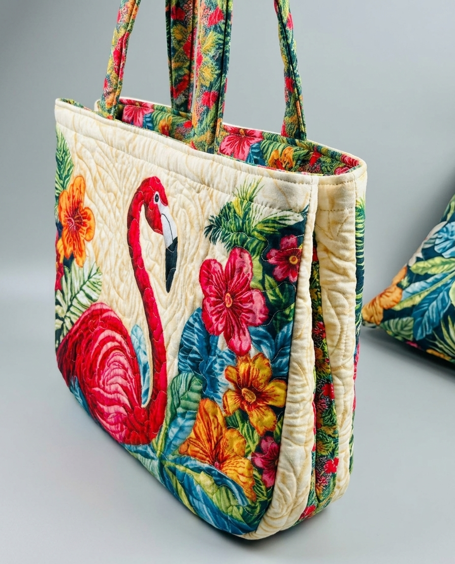 Quilted Flamingo Tote Bag