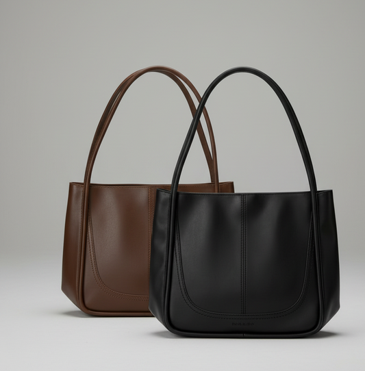 Handbag - Large - PU Leather - East West Shape Snap Closure