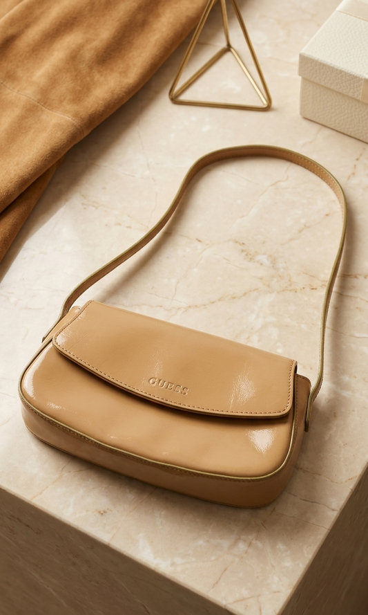 Handbag - Vintage - GUESS - Beige Leather Demi Shoulder Bag