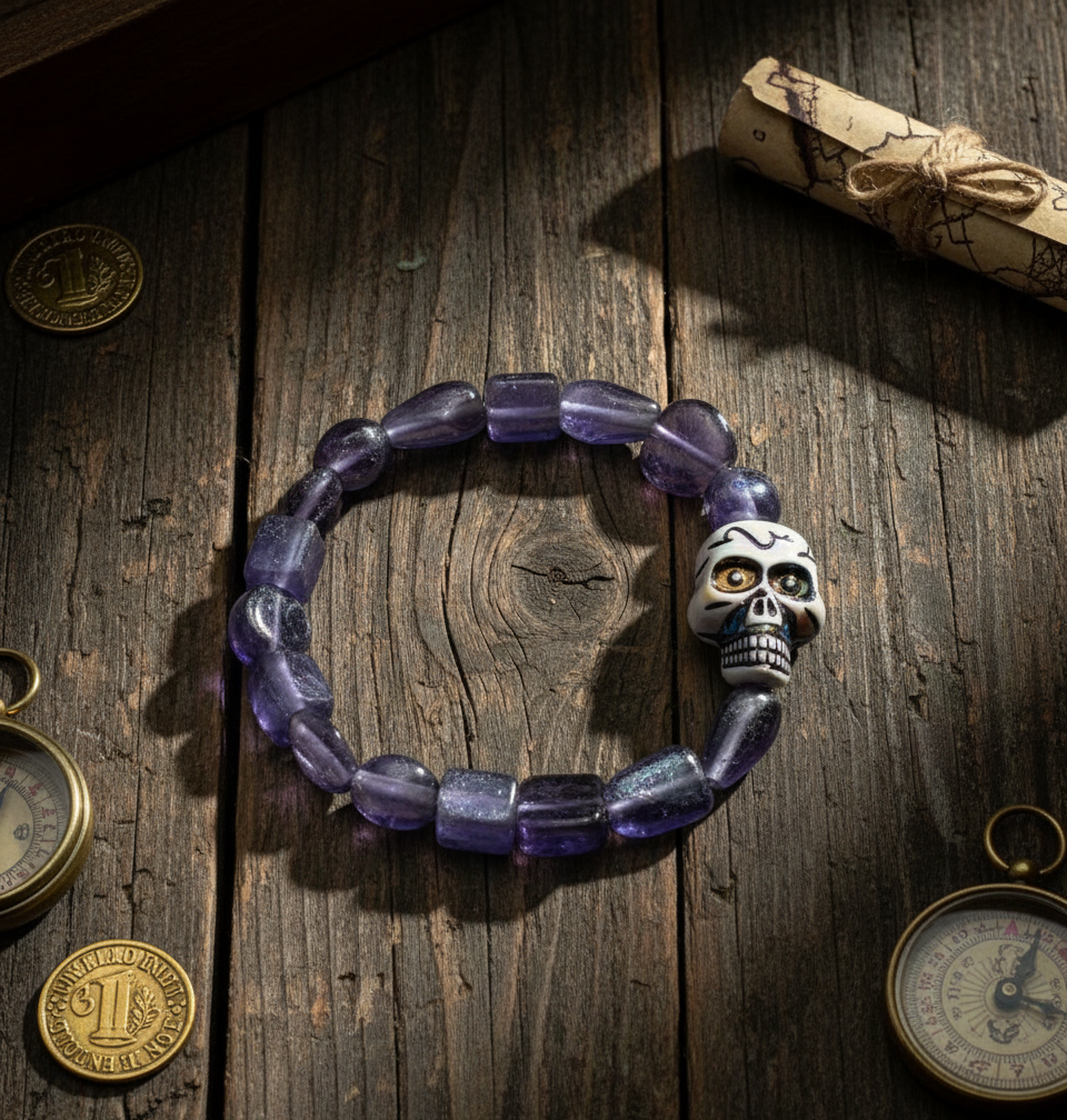 Handmade - Stretch Beaded Bracelet with Skull focal Bead