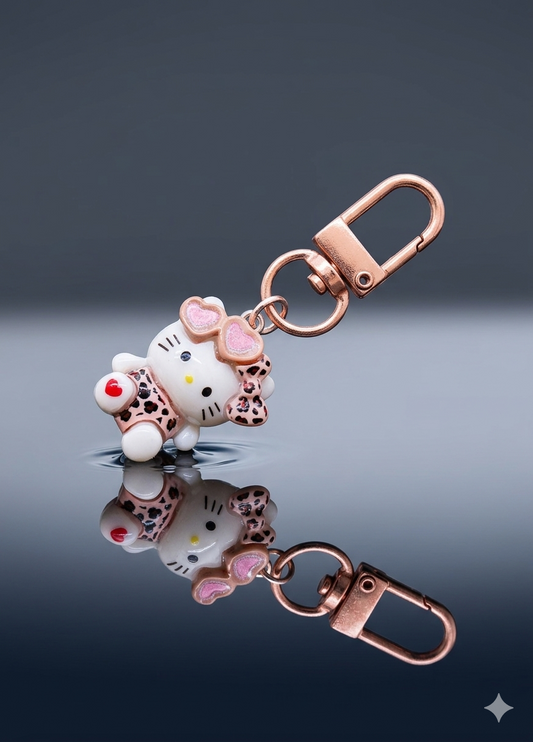 Keychain - Zipper Pull Charm - Hello Kitty with Leopard Outfit - Bag Charm - #1064