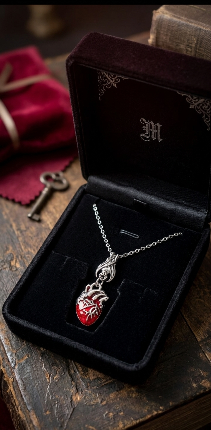 Heart Necklace with Hanging Bat