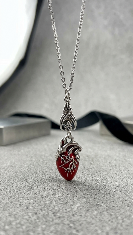 Heart Necklace with Hanging Bat
