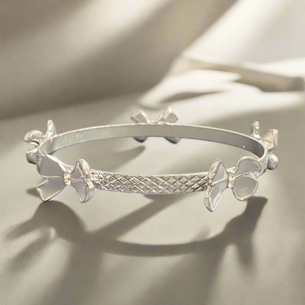 Bow Bangle -  Silver Toned Bracelet
